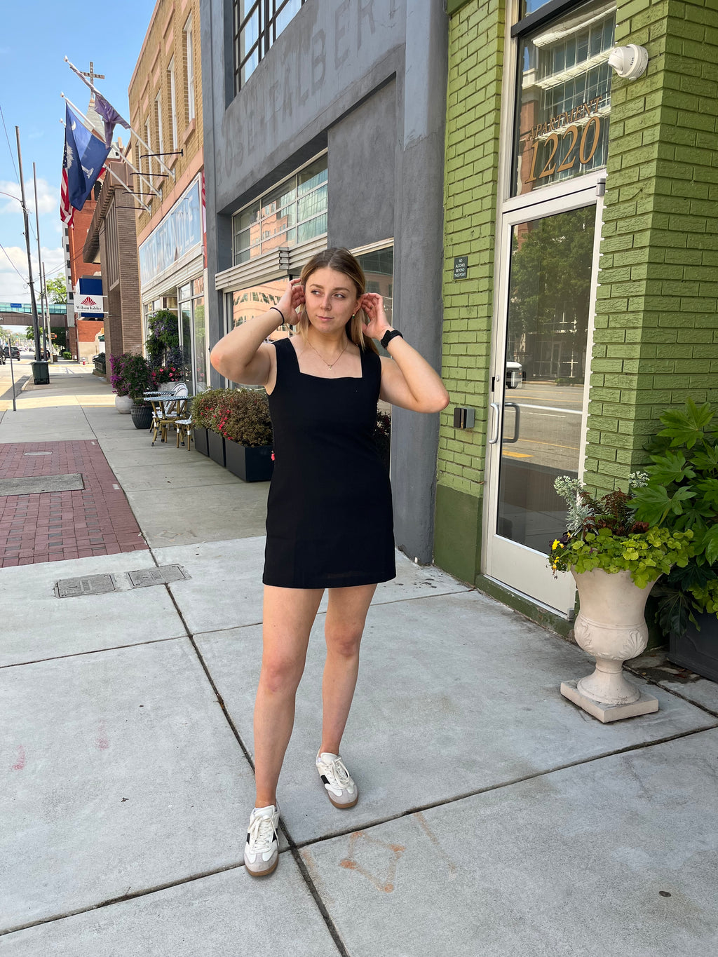 Miou Muse Black Square Neck Mini Dress