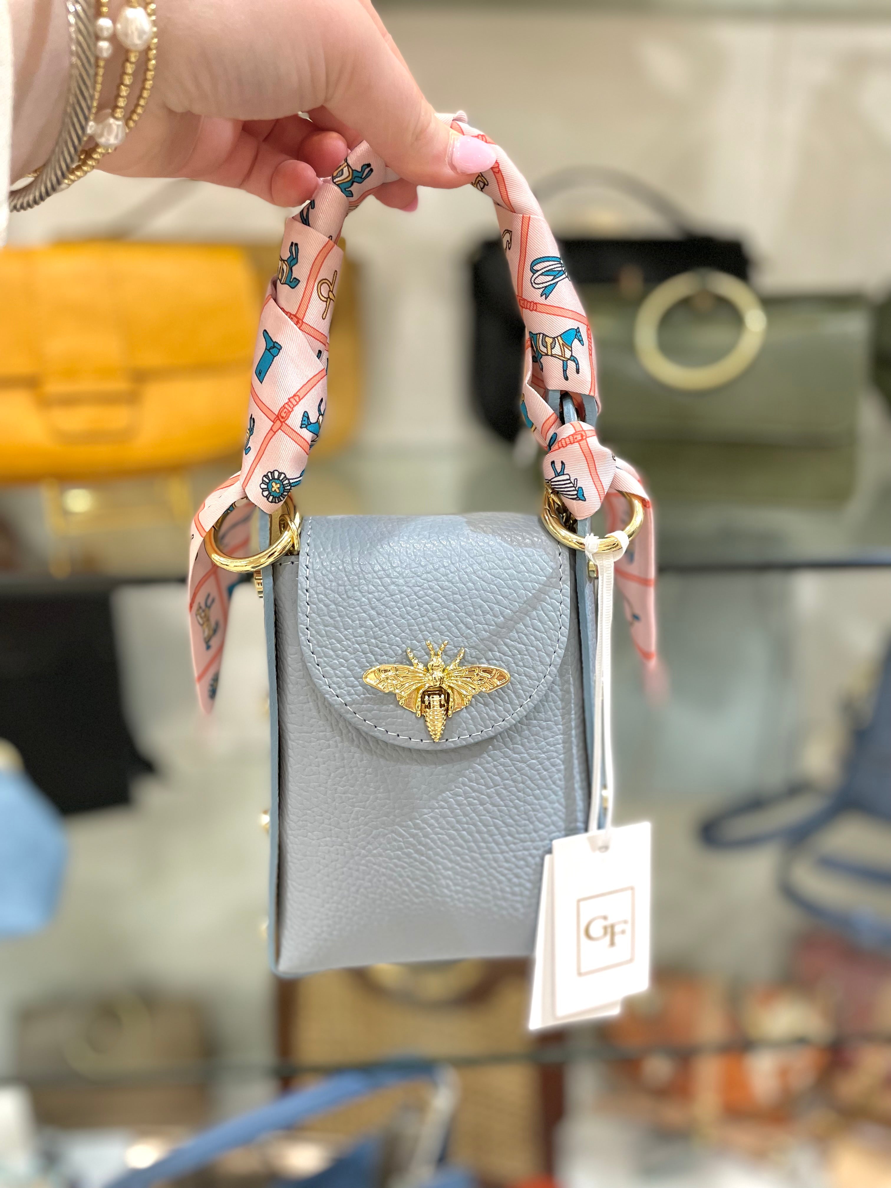Genuine Italian Leather Butterfly Clutch/Crossbody With Twilly