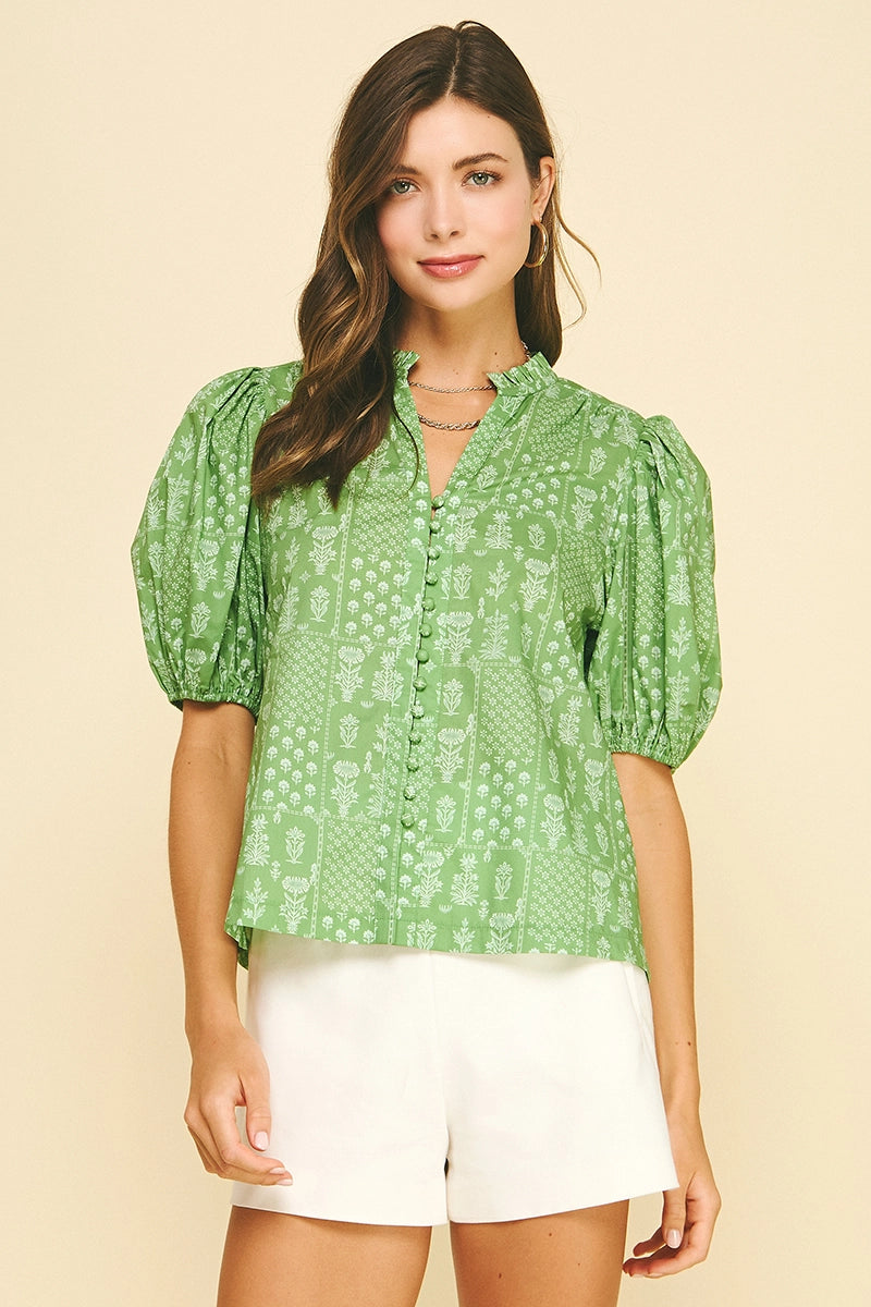 Pinch Green Button Detailed Top
