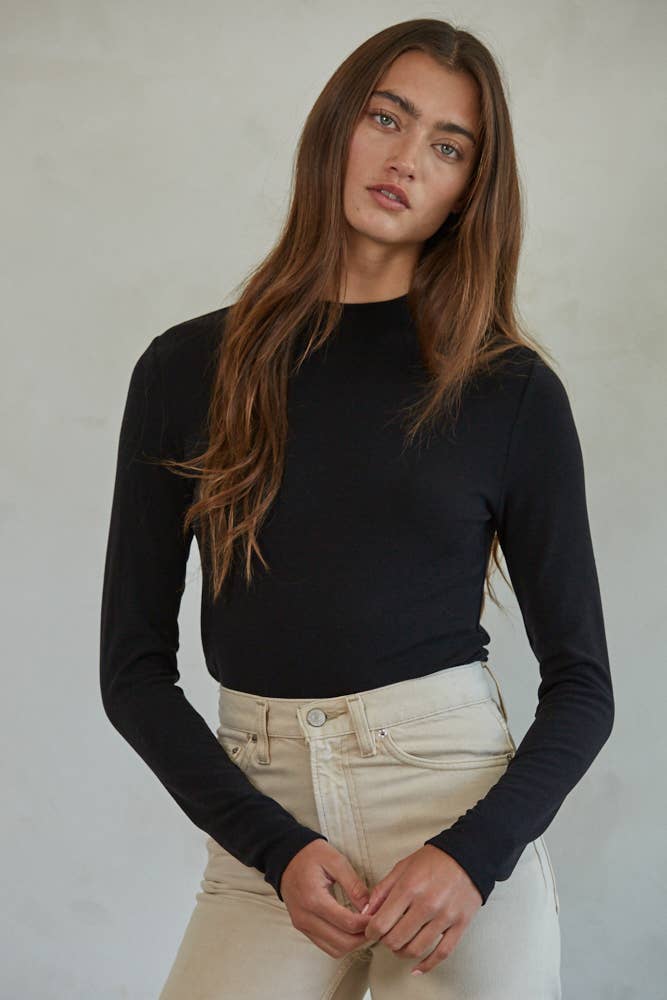 Knit Mock Neck Long Sleeve Pullover Top