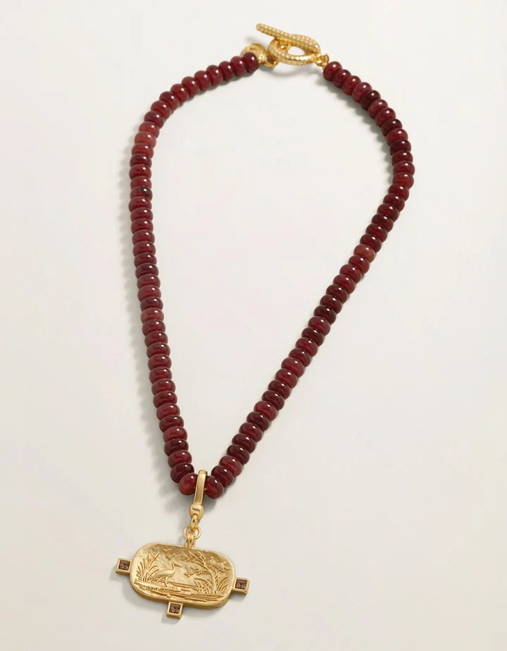 Spartina 449 Salt Marsh Beaded Charm Necklace 18” Bordeaux Gold