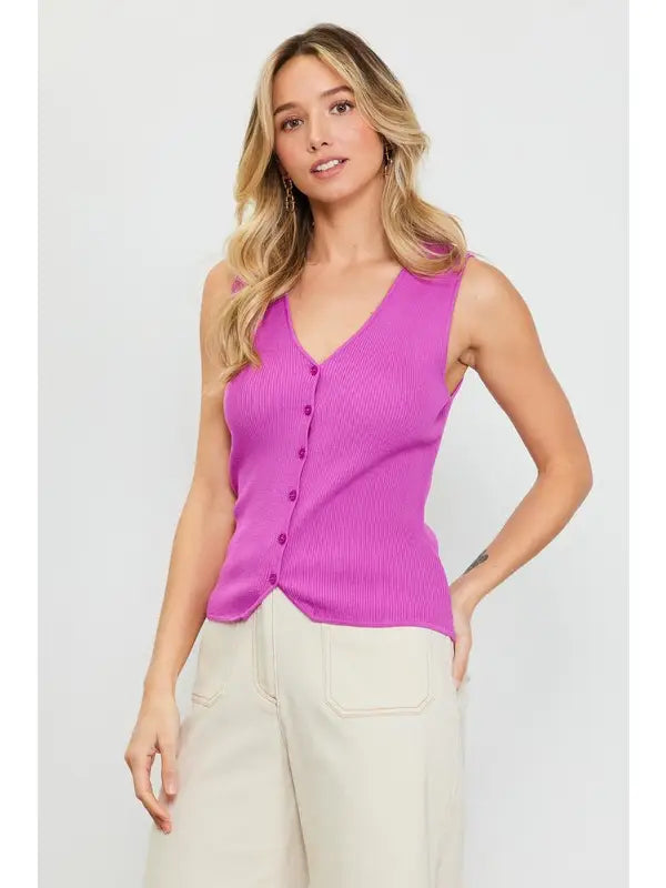 Skies Are Blue Pink Ribbed Knit Tank Vest