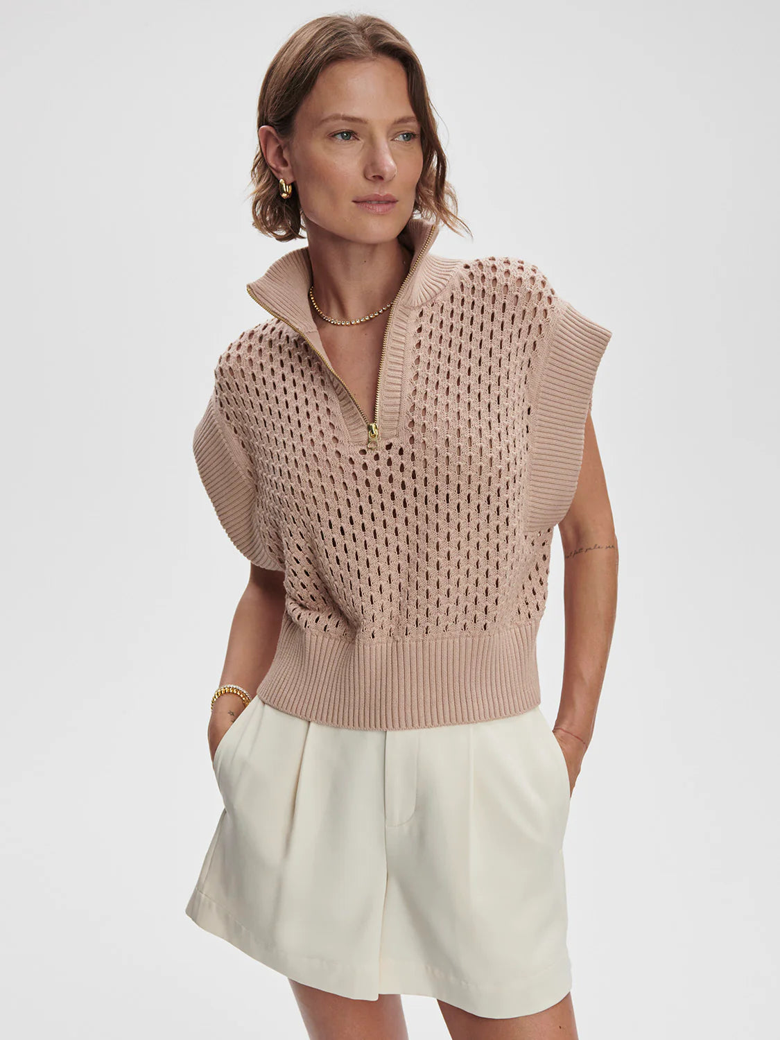 Varley Gaines Half Zip Knit Top Light Taupe