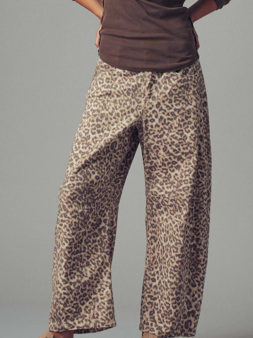 Leopard Print Barrel Jeans