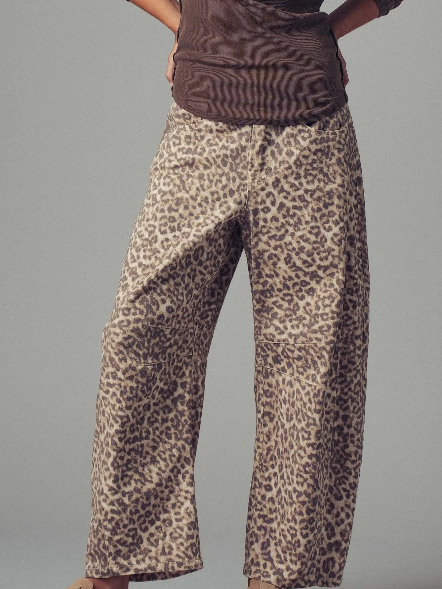 Leopard Print Barrel Jeans
