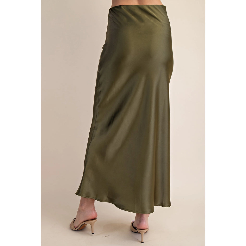 Olive Satin Maxi Skirt