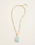 Spartina 499 Carved Moon Oyster Shell Necklace 15” Jade Green