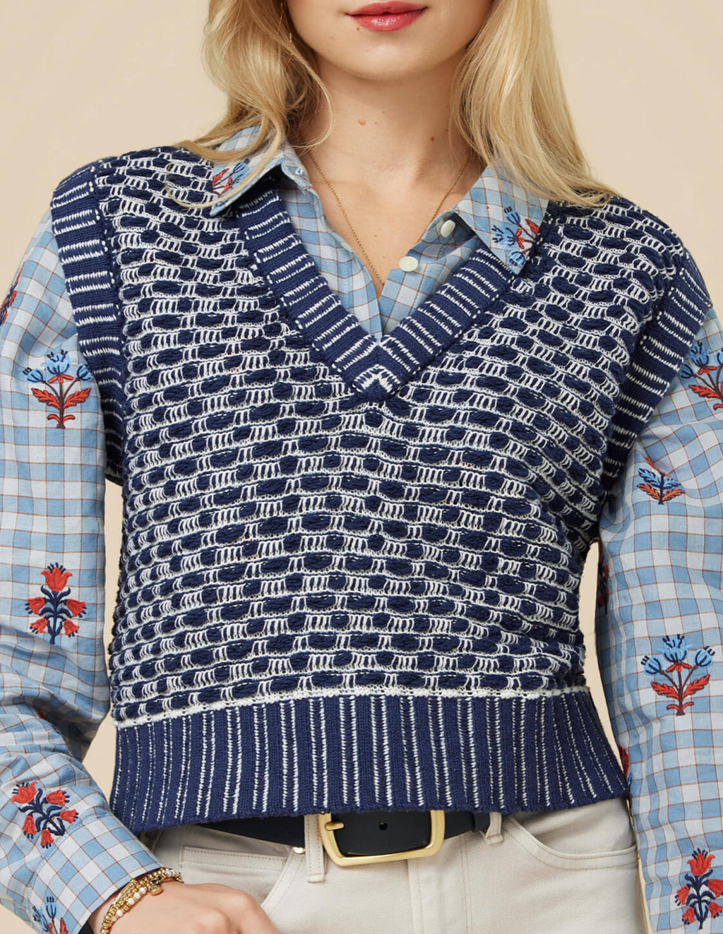 Spartina Molly Indigo Sweater Vest Indigo Jacquard