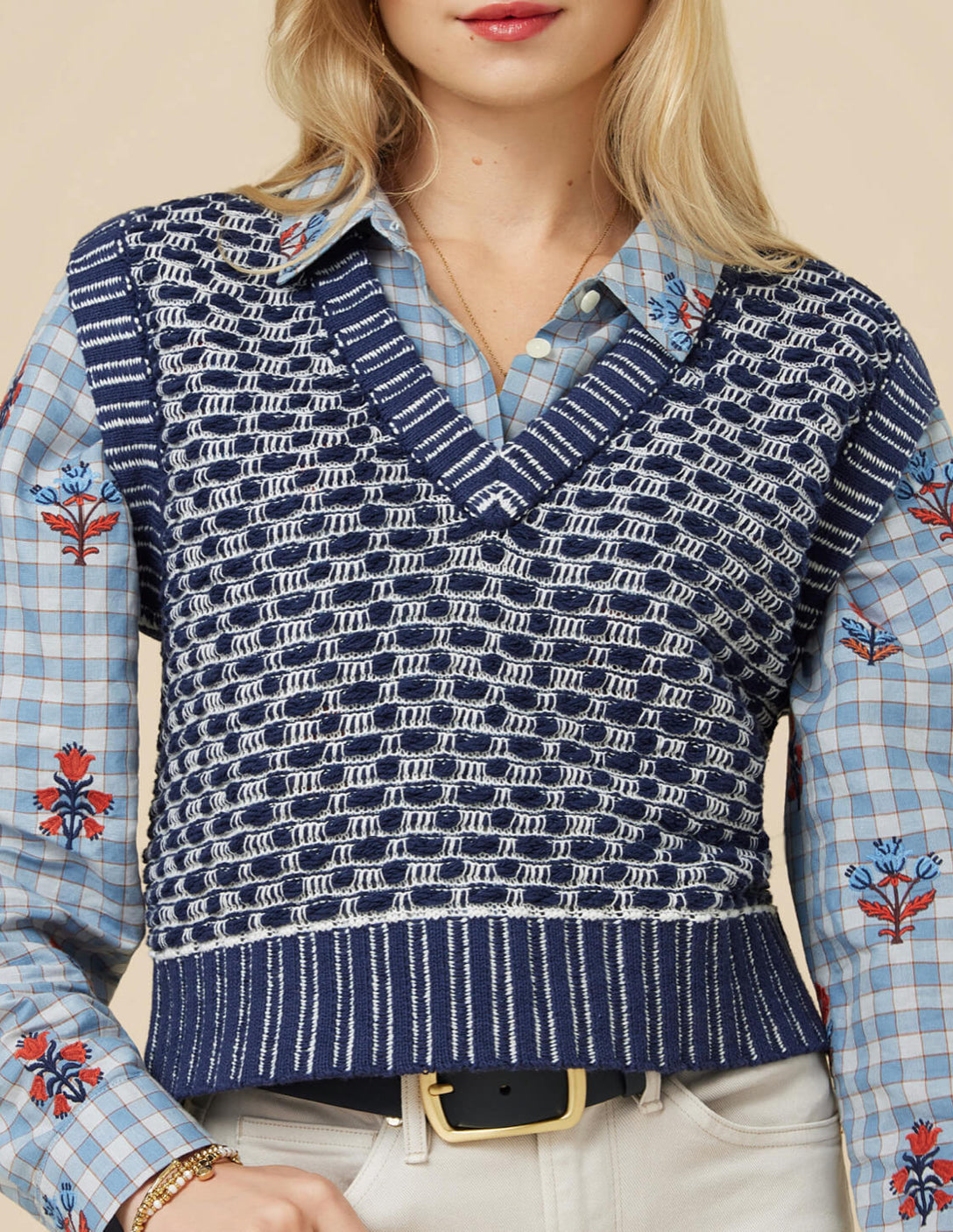 Spartina Molly Indigo Sweater Vest Indigo Jacquard