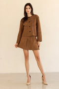 Brown Pleat Suede Mini Skirt