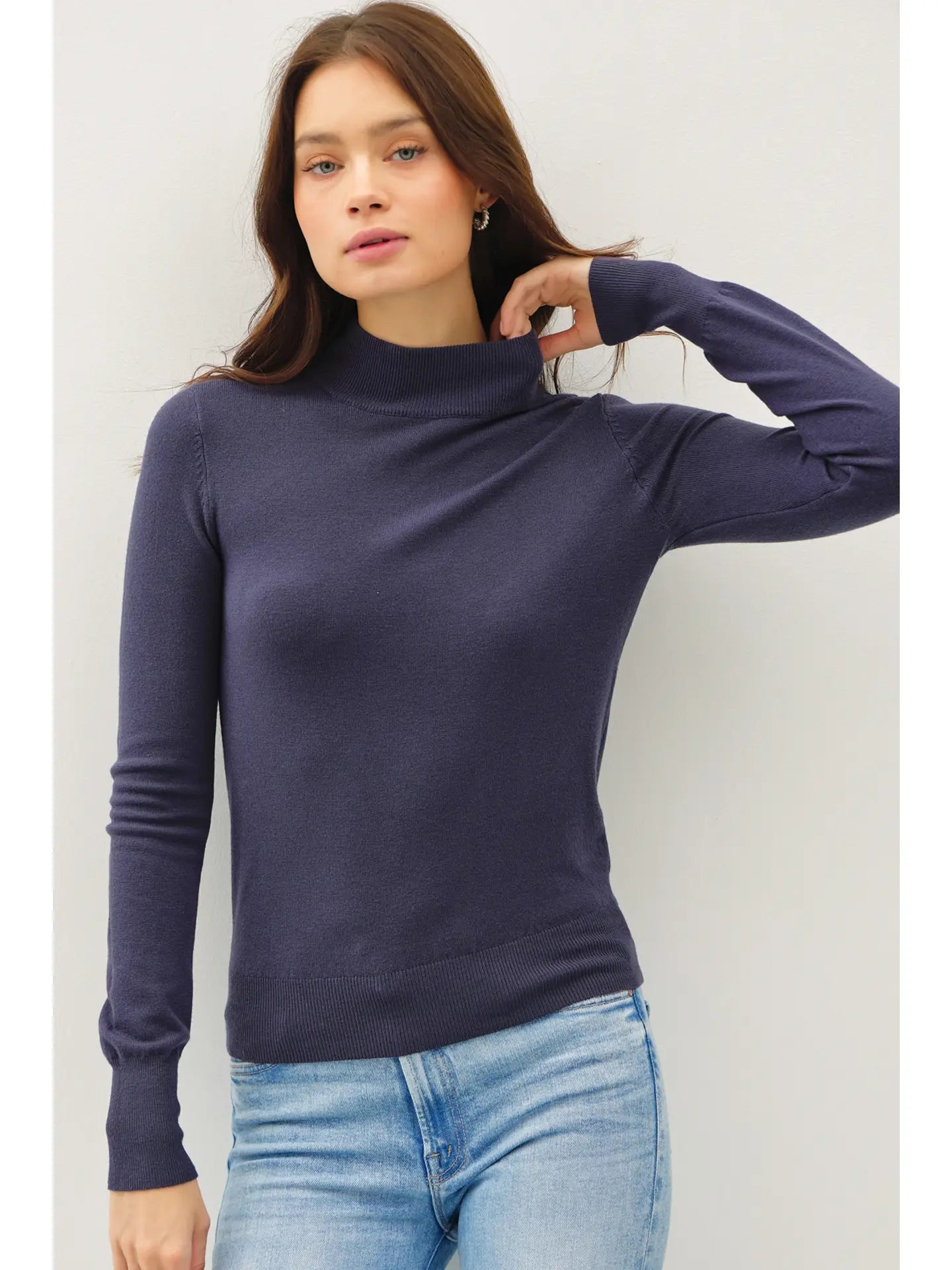 Navy Basic Mock Neck Sweater Top