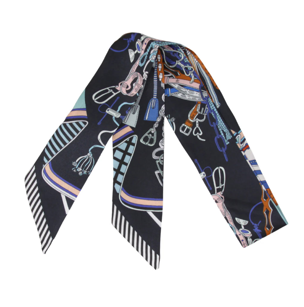 Lock & Chain Elegance Skinny Silk Scarf
