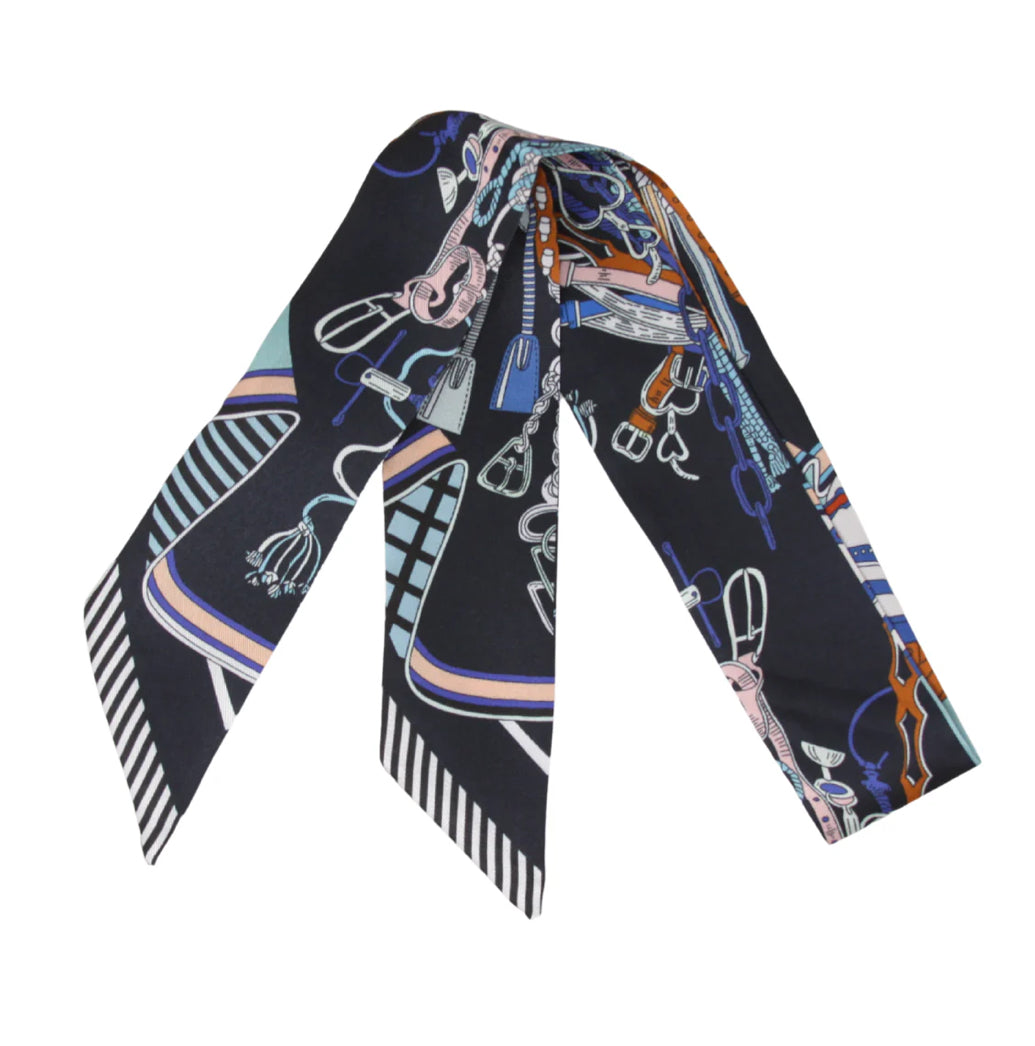 Lock & Chain Elegance Skinny Silk Scarf