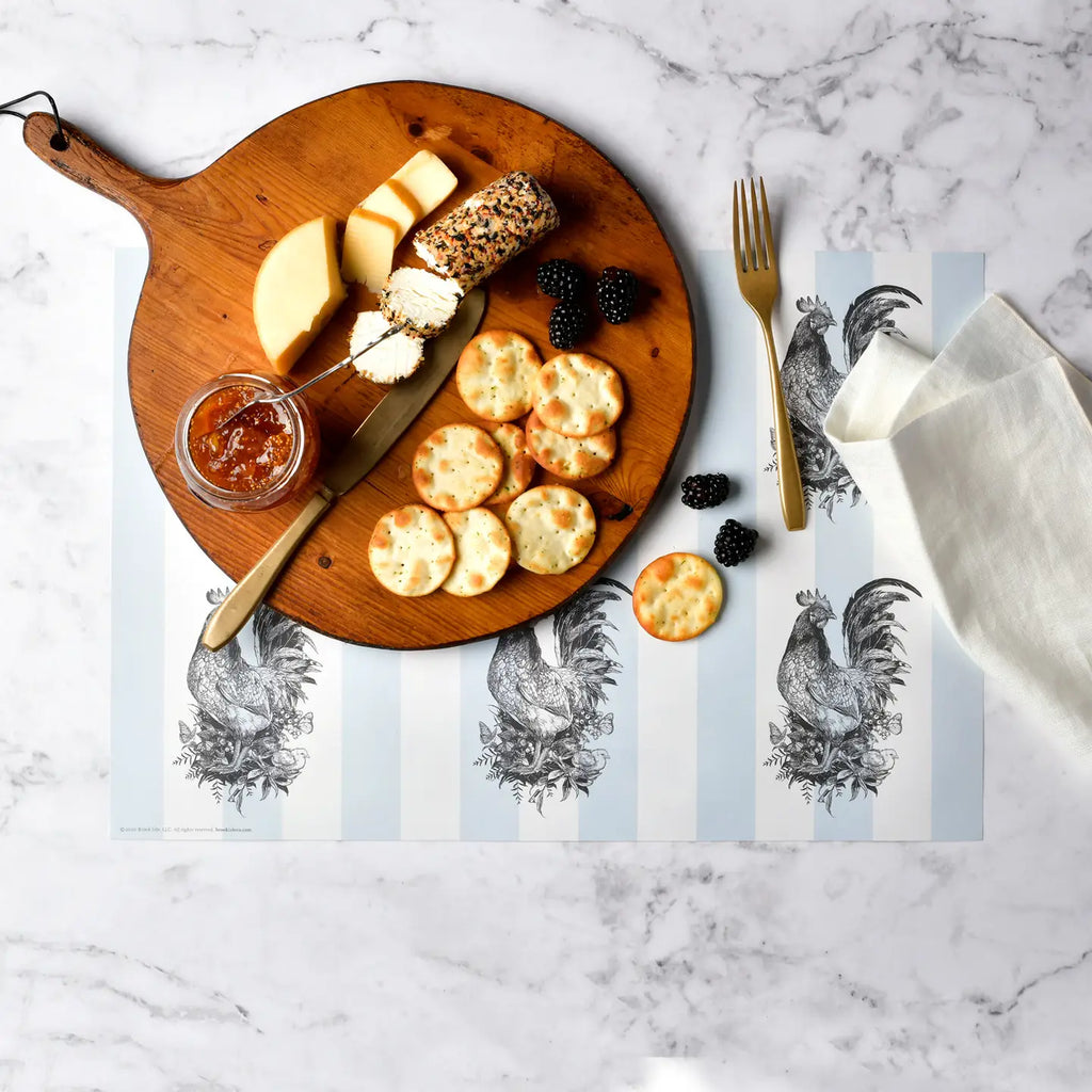 Brook Isle Blue Stripe with Chicken Paper Placemats