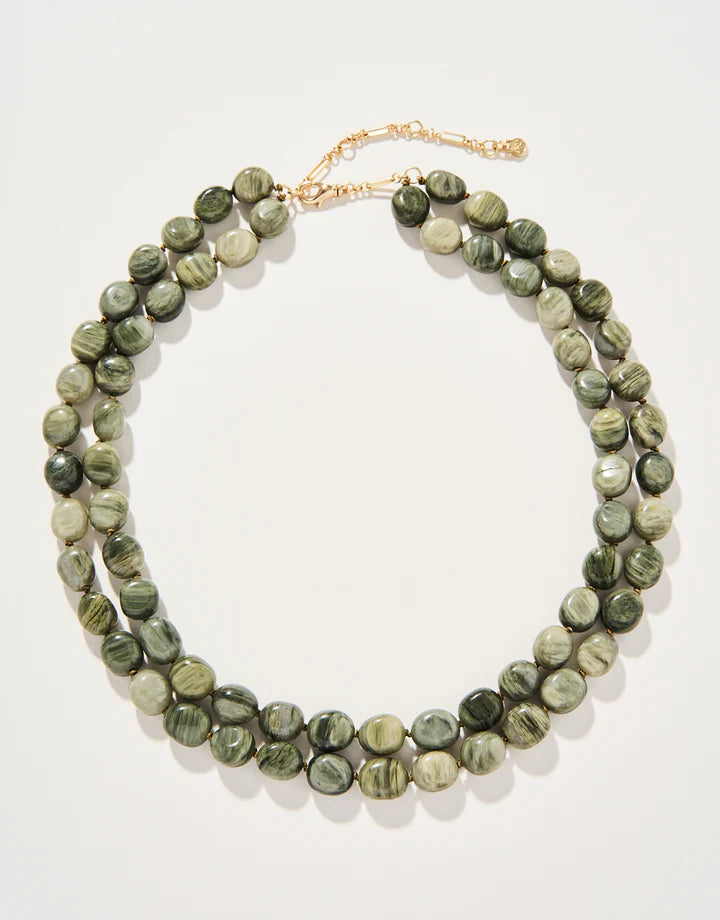 Spartina 499 Bluff Necklace 15” Silver Leaf Jasper