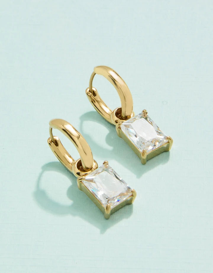Spartina 449 SP Emerald Drop Convertible Hoop Earrings Cubic Zirconia