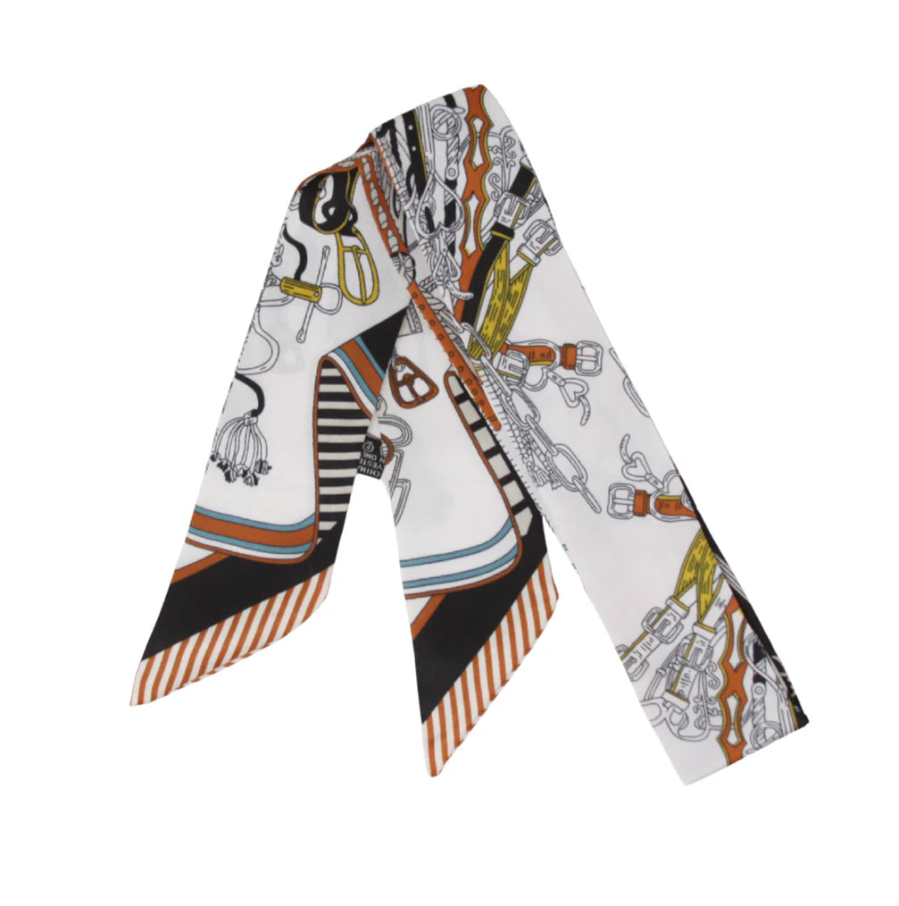 Lock & Chain Elegance Skinny Silk Scarf
