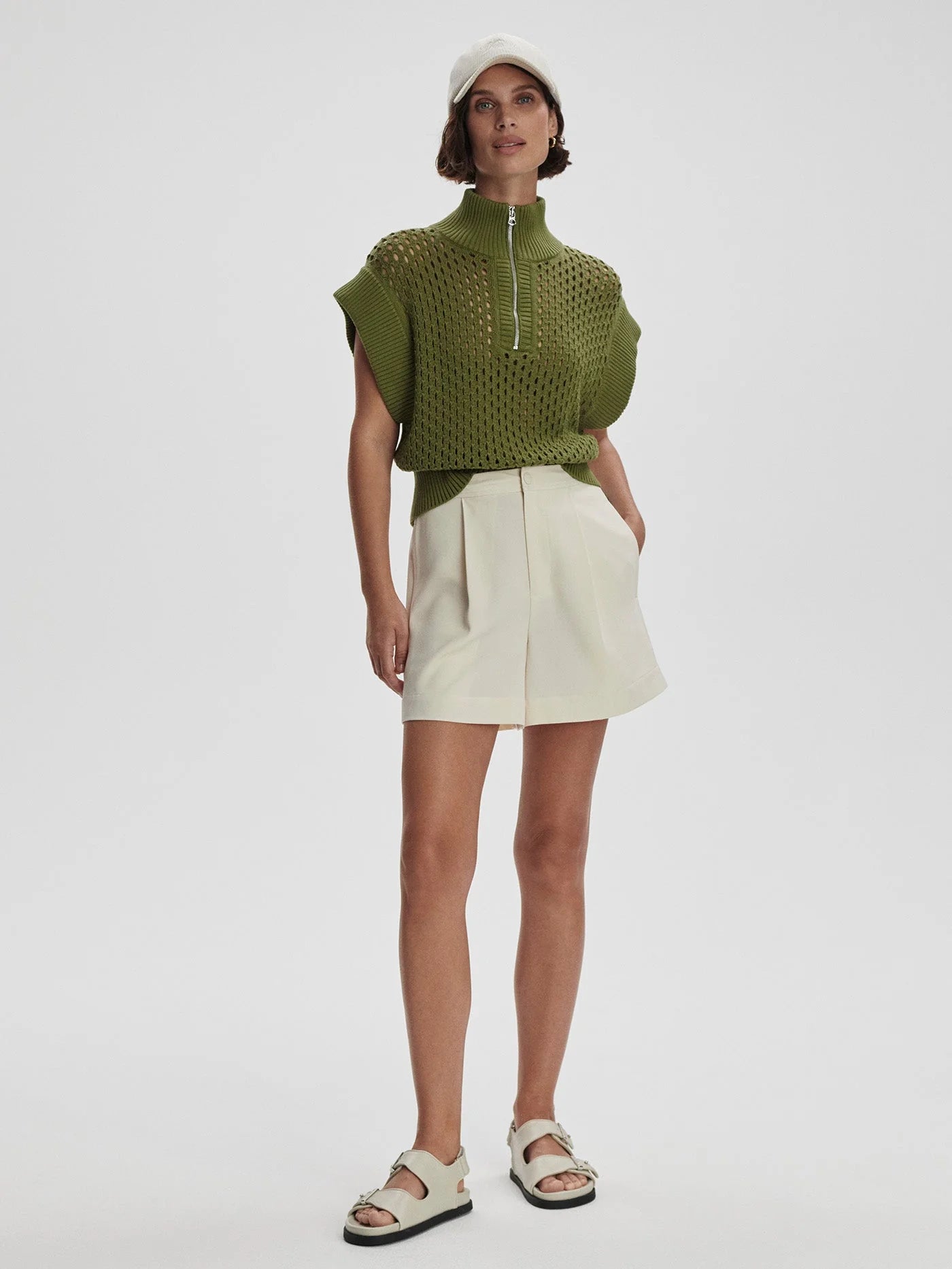 Varley Gaines Half Zip Knot Top Green