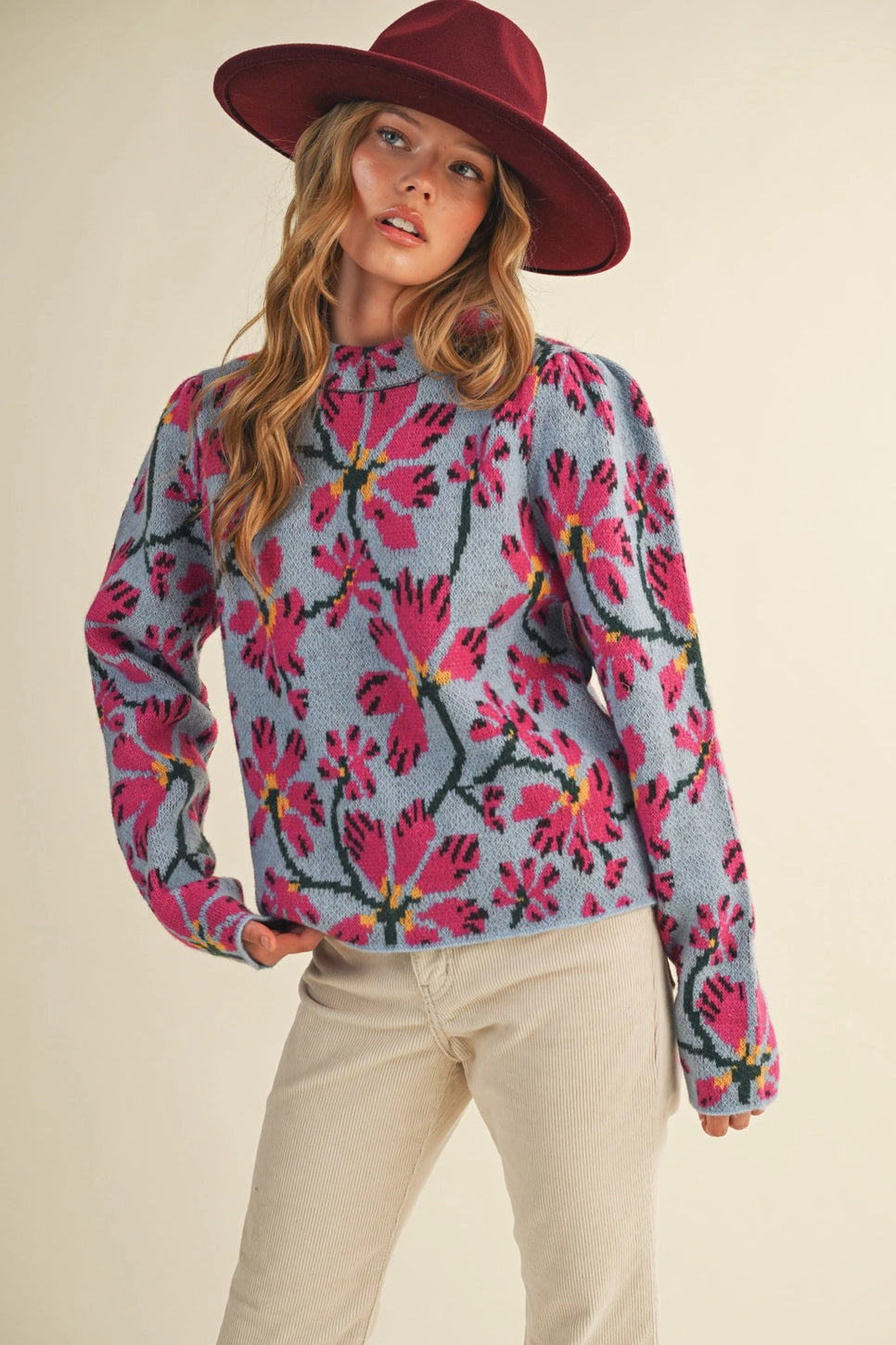 Floral Mock Neck Sweater Pink