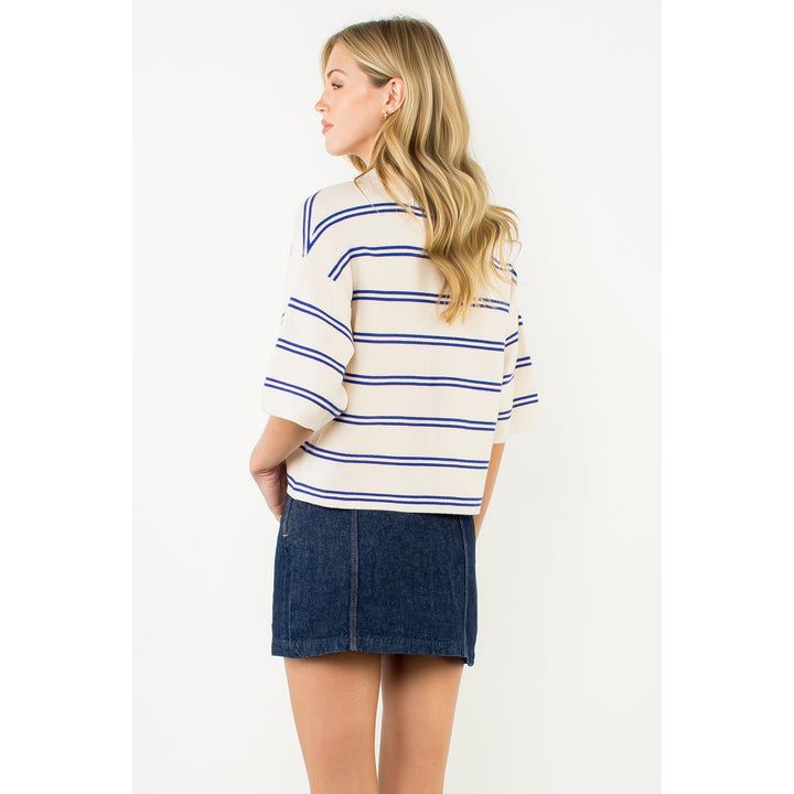 Short Sleeve Striped Knit Sweater Top