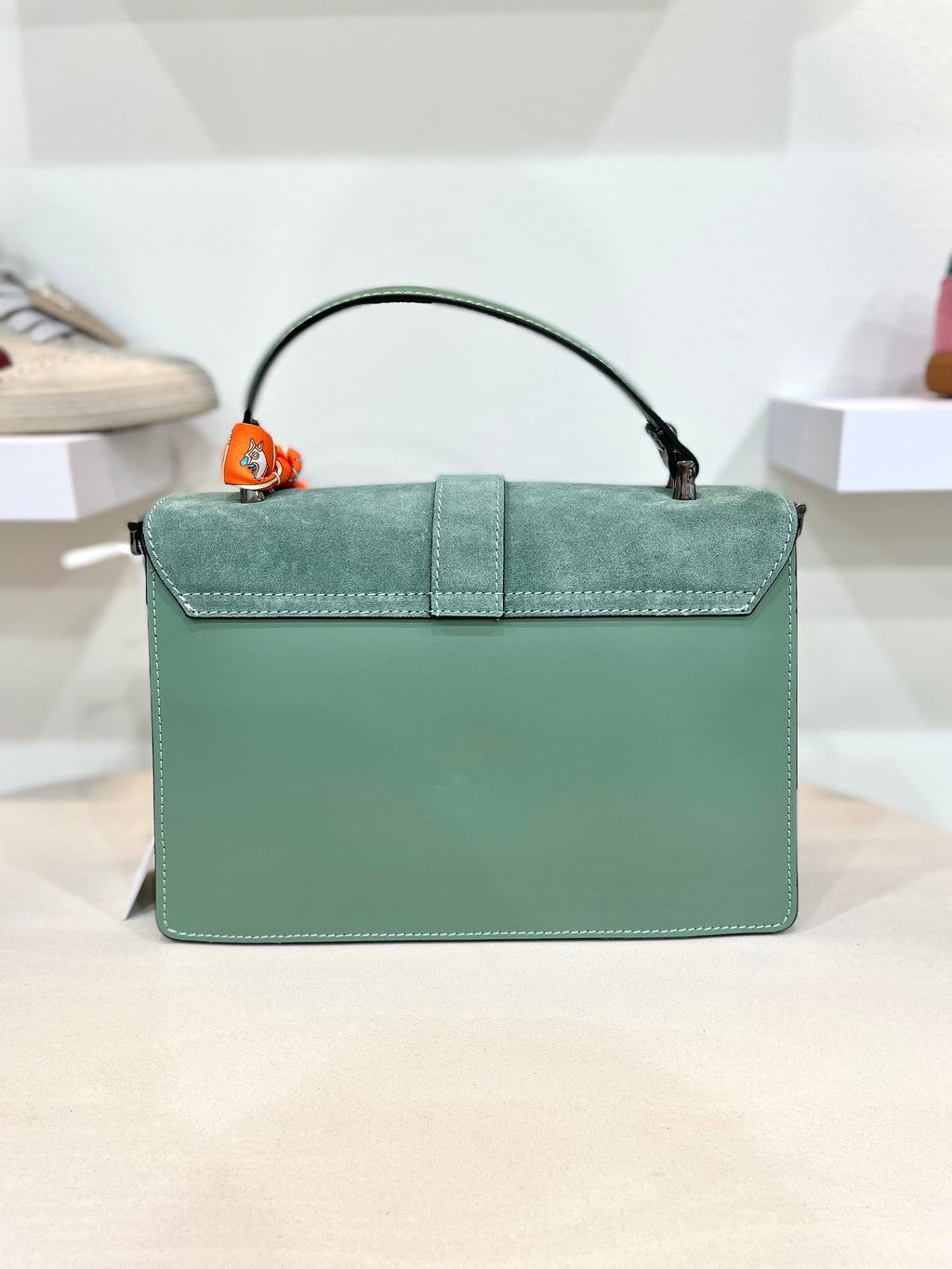 Genuine Italian Leather Satchel Strap Handbag With Twilly