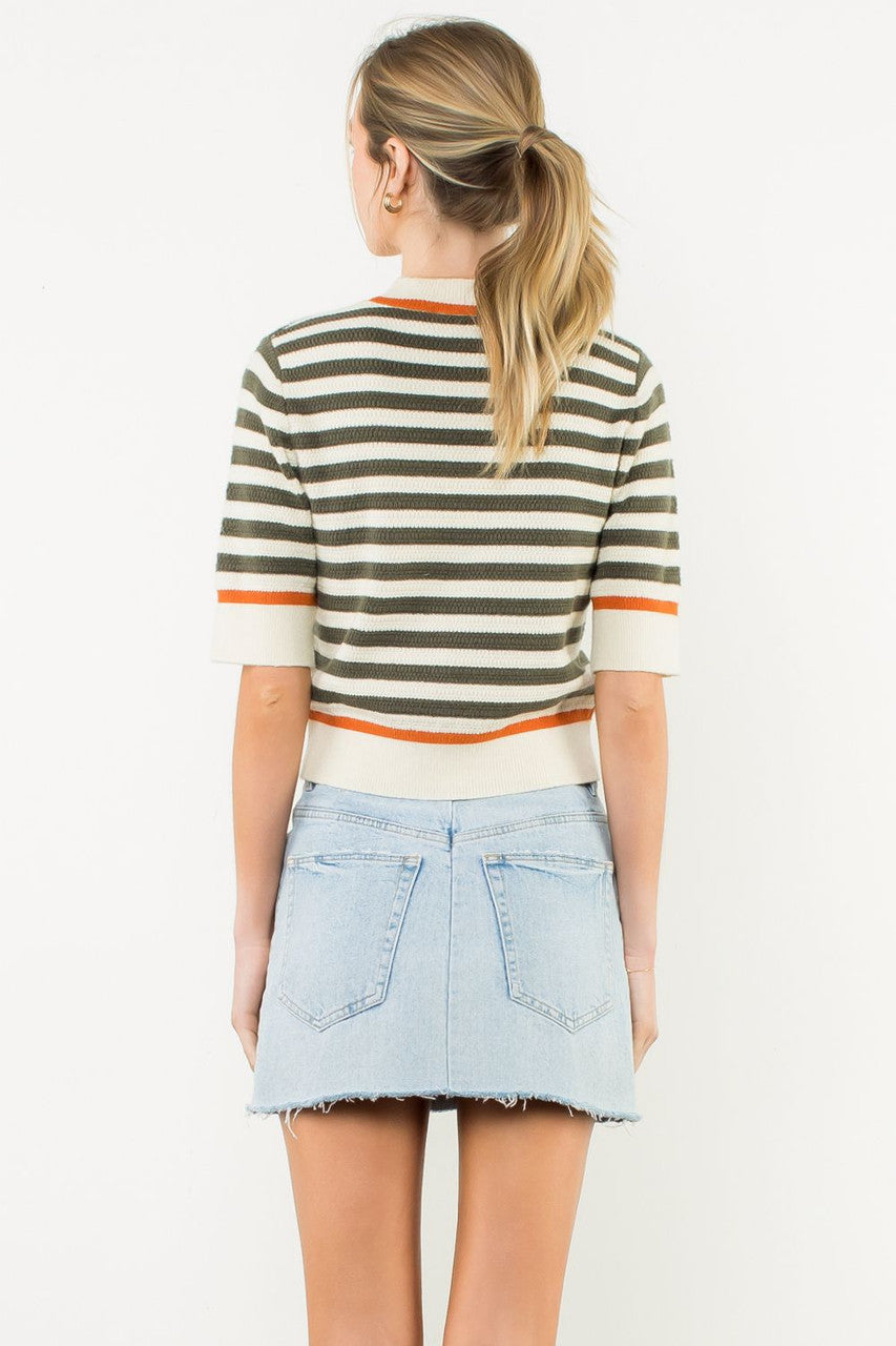 THML Short Sleeve Stripped Knit Top