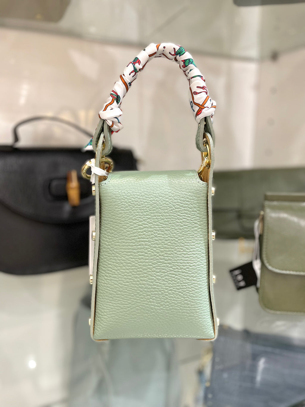 Genuine Italian Leather Butterfly Clutch/Crossbody With Twilly