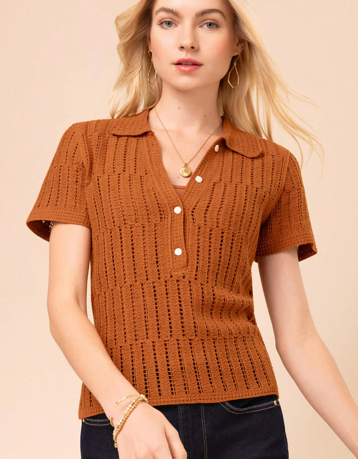 Spartina Chantel Crochet Pecan Polo