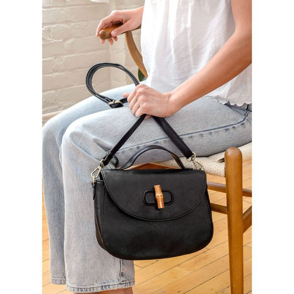 Susan Joy Hattie Bamboo Turnlock Handle Flap Crossbody