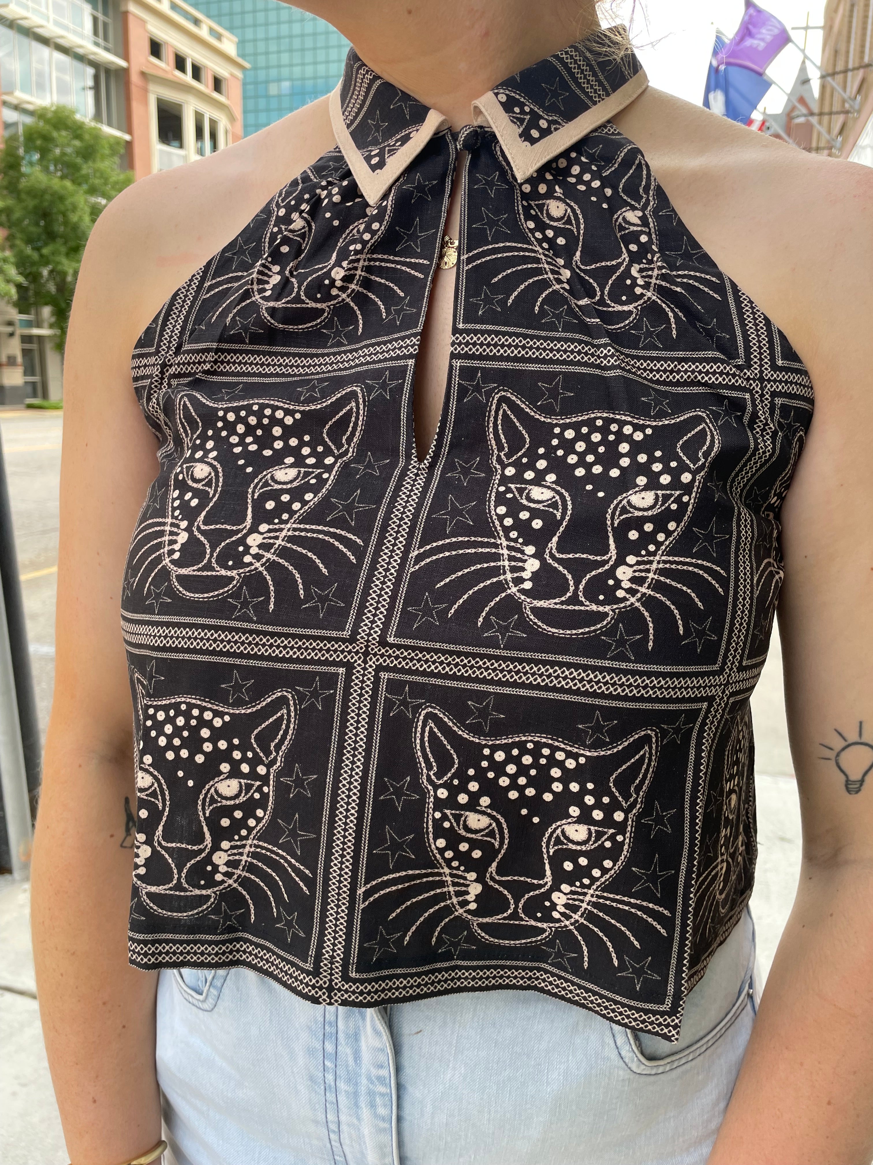 Aylaya Journey Boldly Cat Printed Sleeveless Top