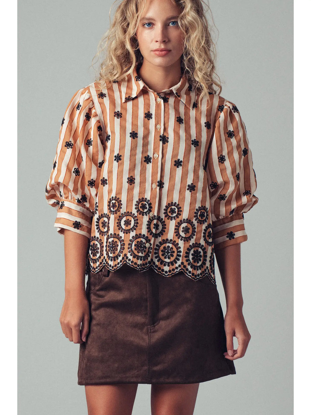 Laura Scalloped Striped Blouse