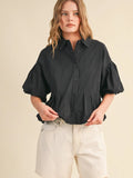 &Merci Pleated Bubble Hem Button Down Top