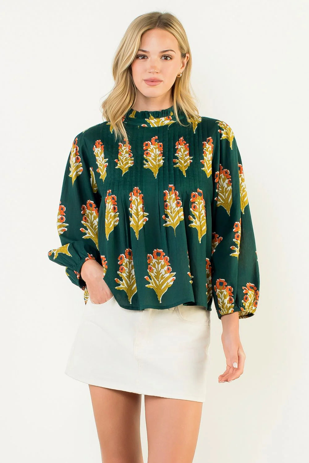 THML Long Sleeve Floral Detail Top