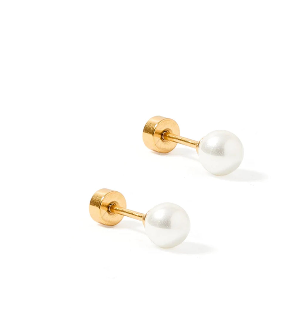 Linny & Co Screwback Stud Earring Payton Pearl White 5MM