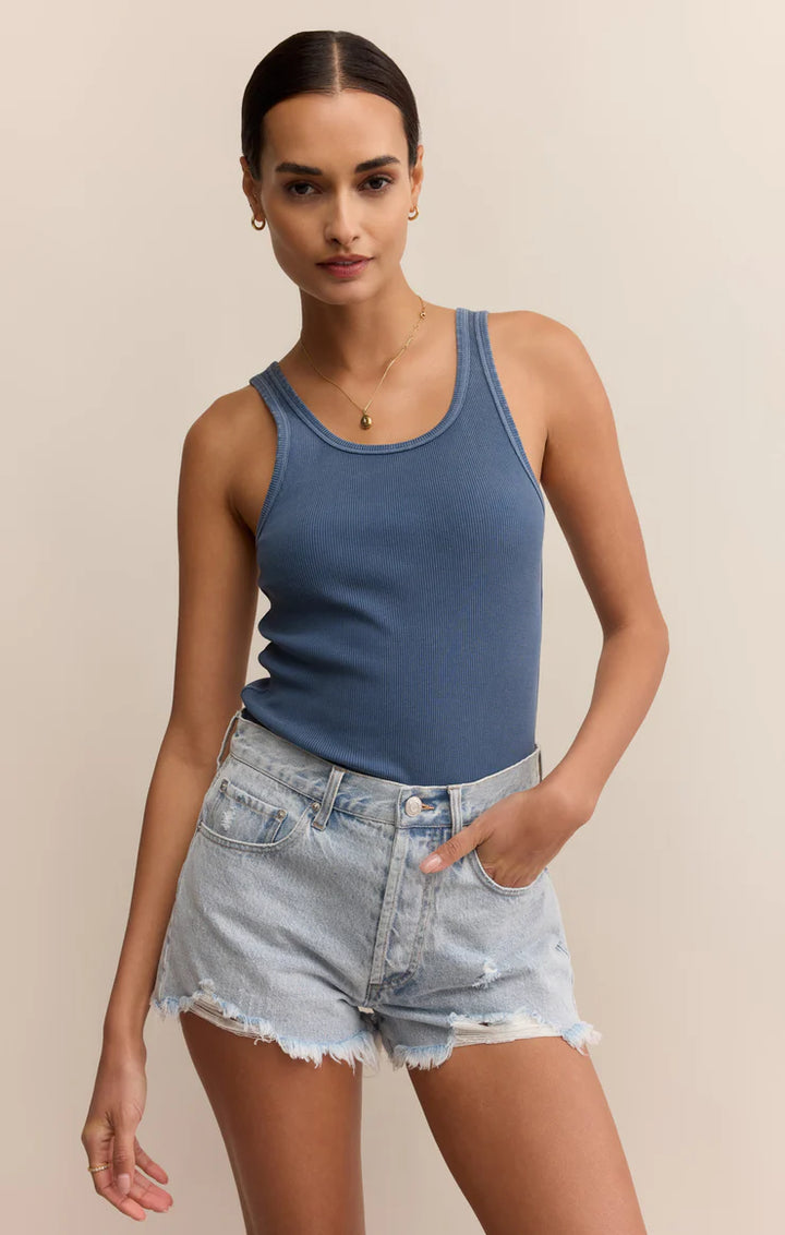 Z Supply Classic Scoop Ribbed Tank Indigo