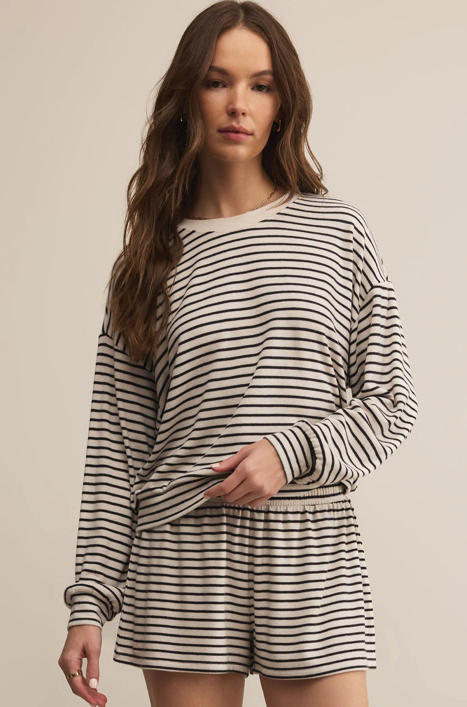 Z Supply Luxe Stripe Long Sleeve Lounge Top