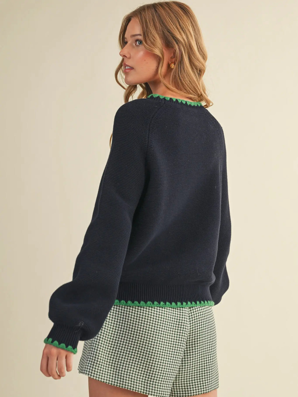 Detailed Crewneck Sweater Navy