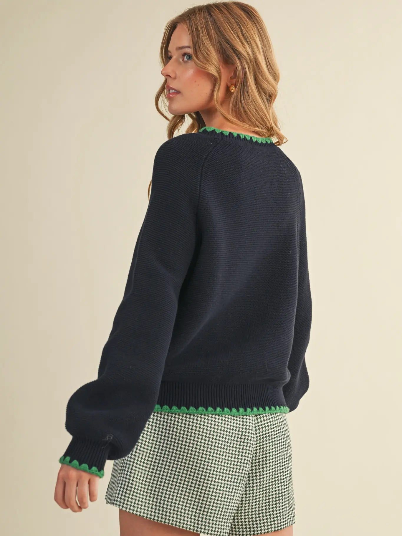 Detailed Crewneck Sweater Navy