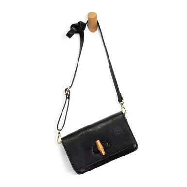 Susan Joy Black Bonnie Mini Organizer Bamboo Turnlock Crossbody