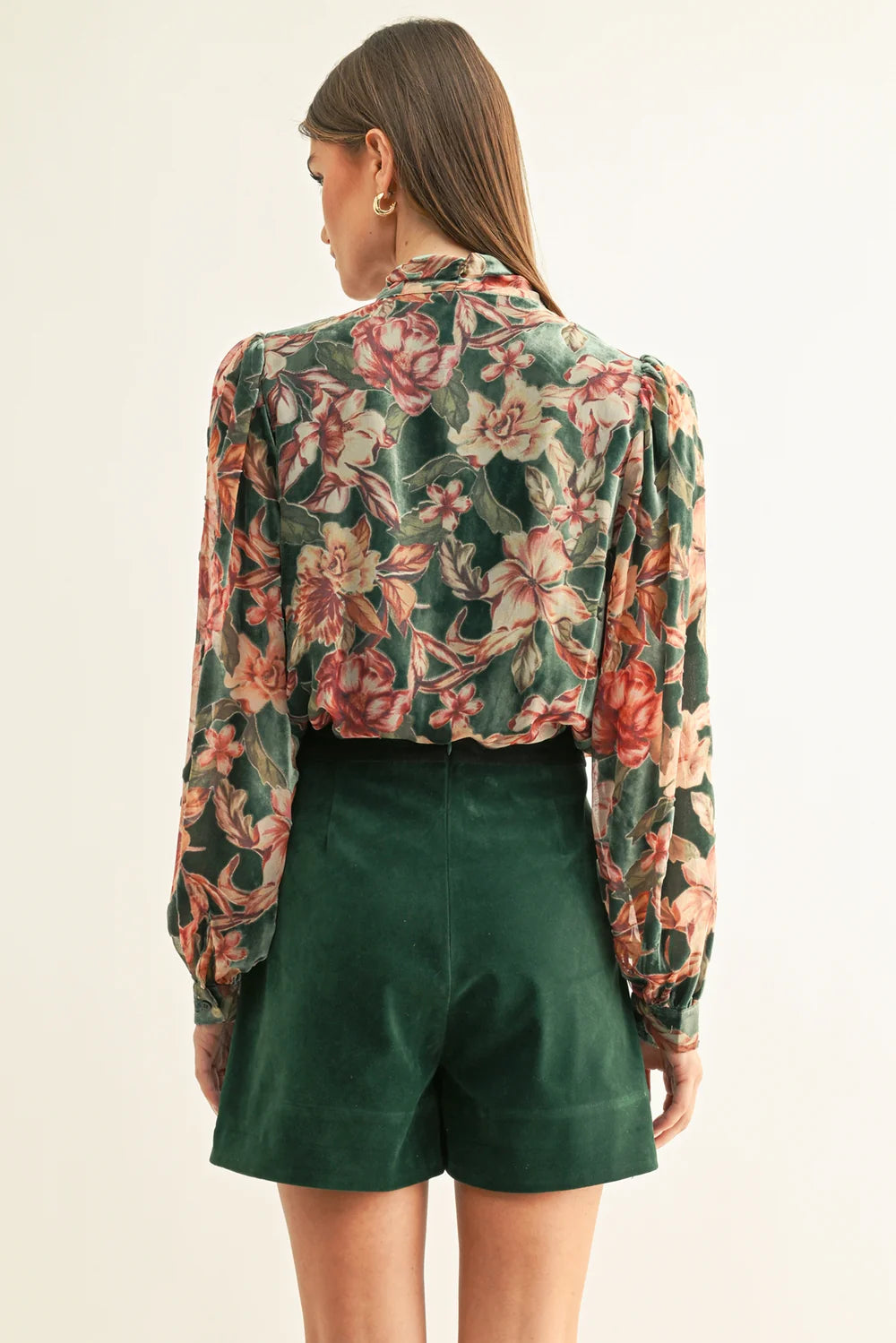 Adelyn Rae Velvet Tied Neck Blouse
