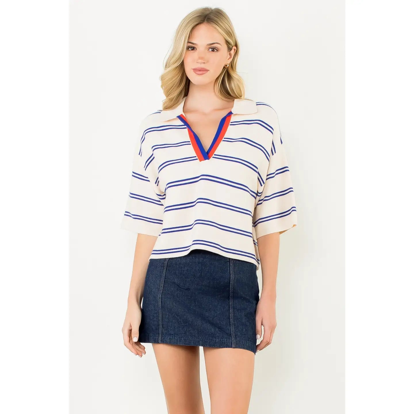 Short Sleeve Striped Knit Sweater Top