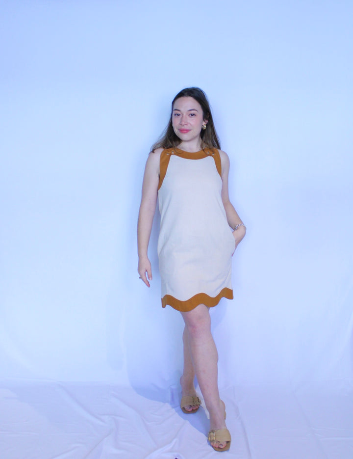 Aureum Linen Wave Mini Dress Brown