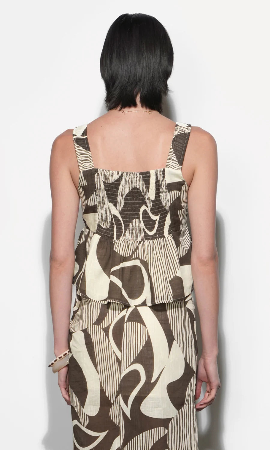 Greylin Jasmine Ruched Peplum Top Ecru/Brown