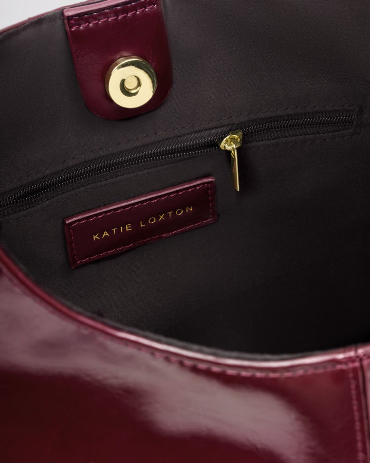 Katie Loxton Laila Patent Crackle Slouch Shoulder Bag Cherry