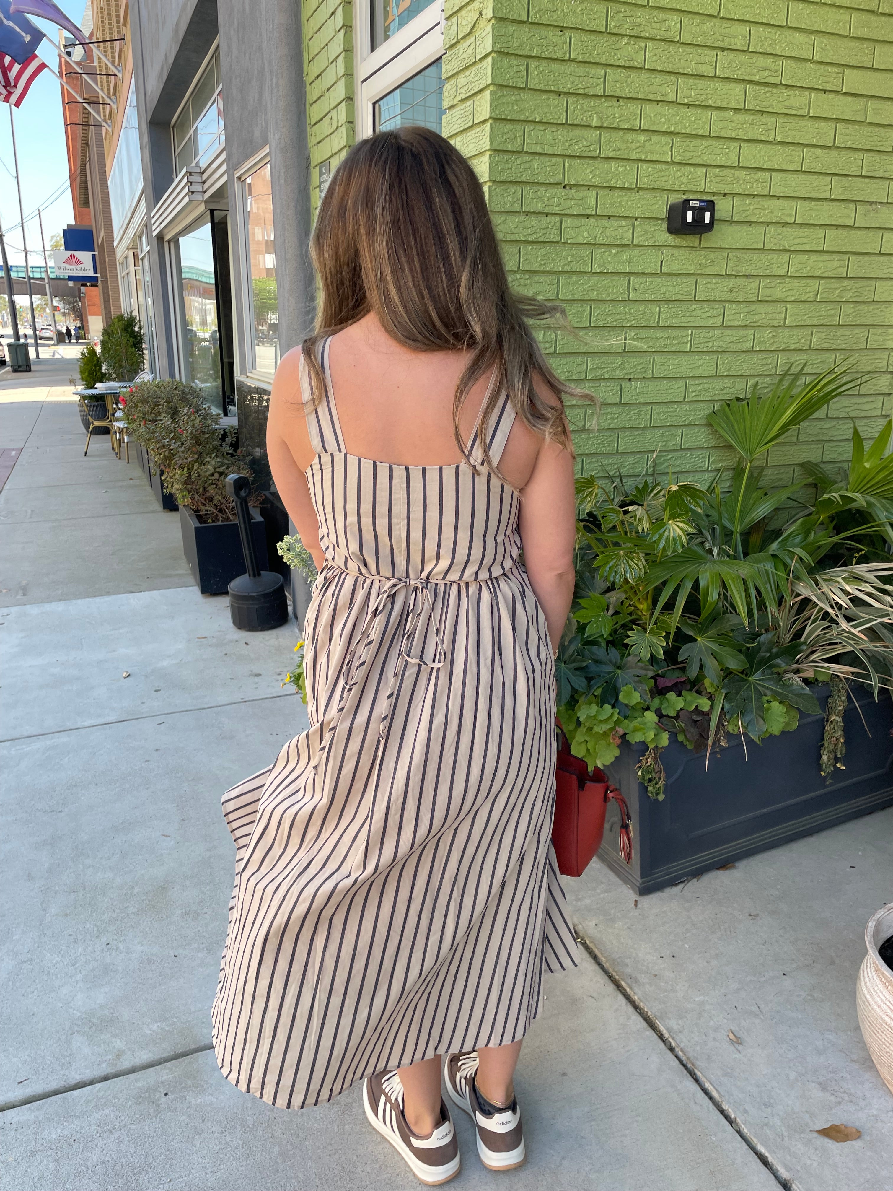 By Together Striped Square Neck Midi Dress