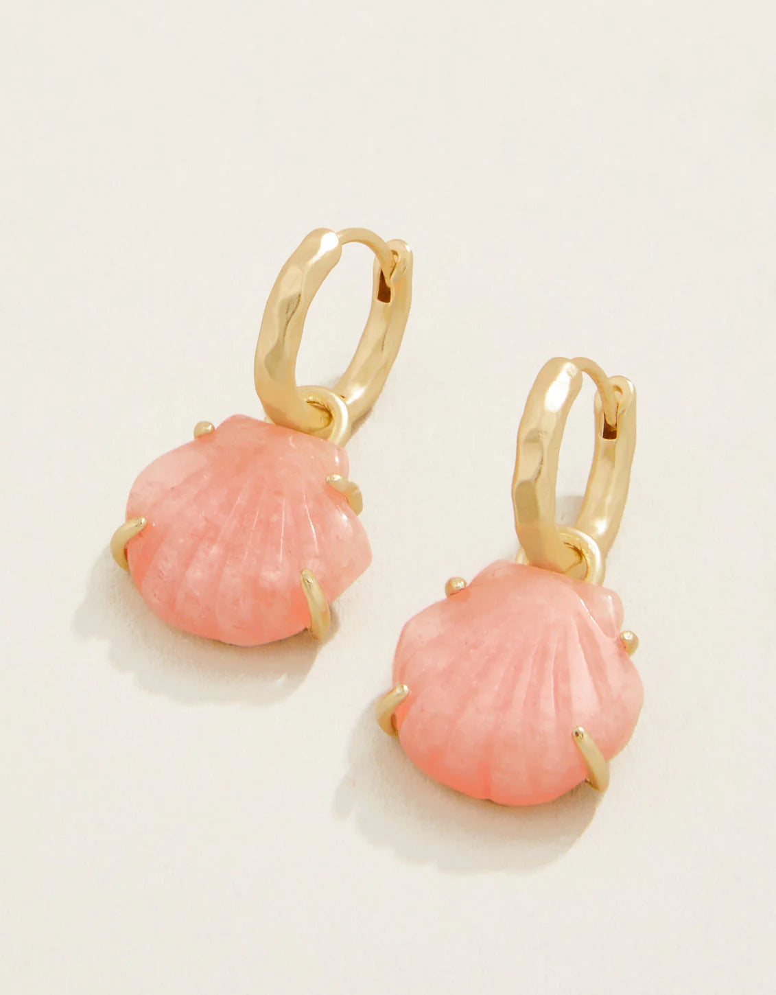 Spartina Carved Shell Hoop Earrings Coral 18KT Gold Plated