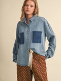&Merci ColorBlocked Wash Denim Button Up Top