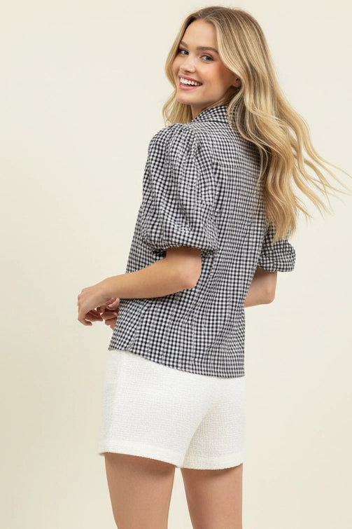 Pinch Floral Gingham Puff Sleeve Top