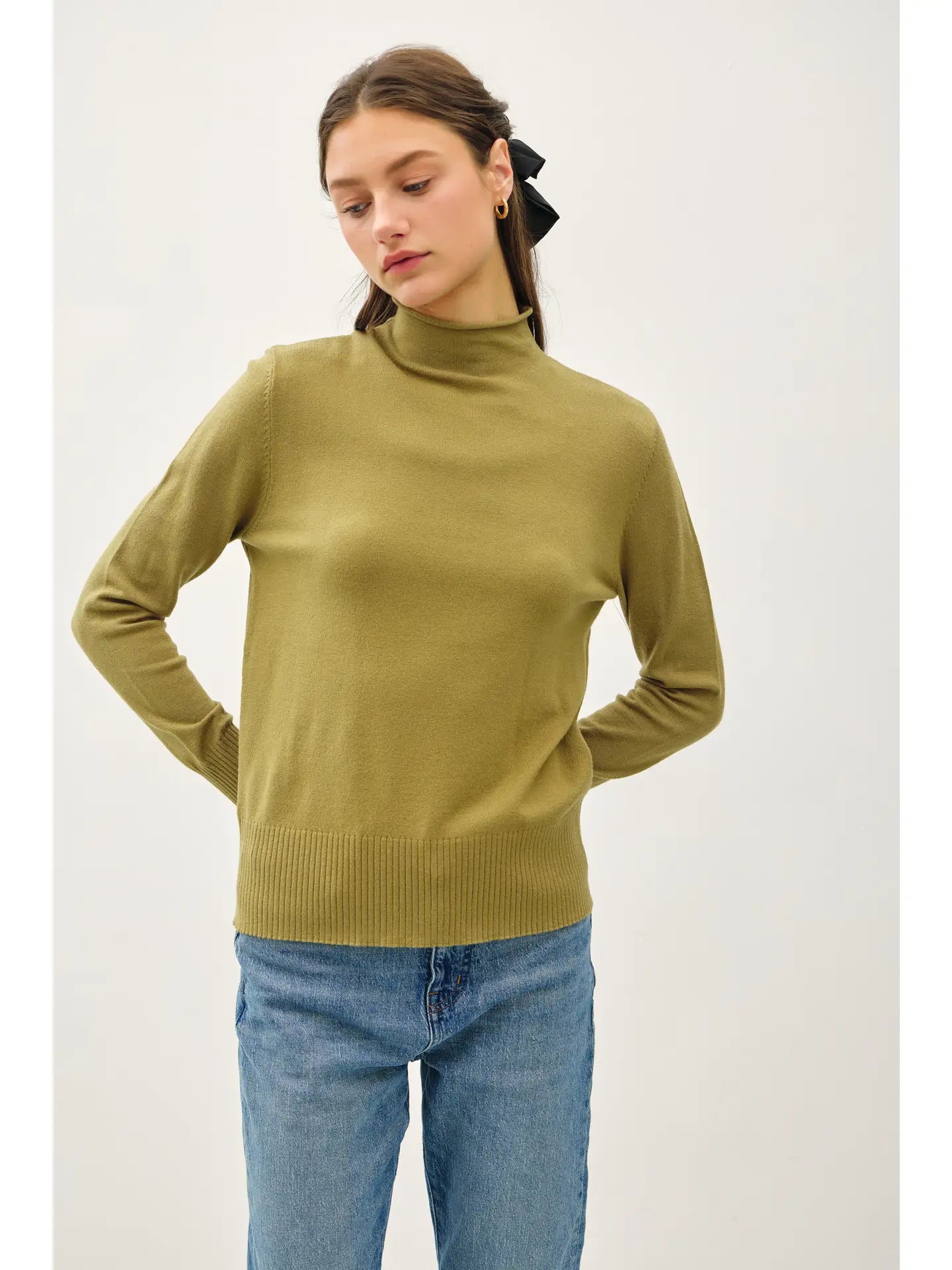 Raw Edge Mock Neck Top