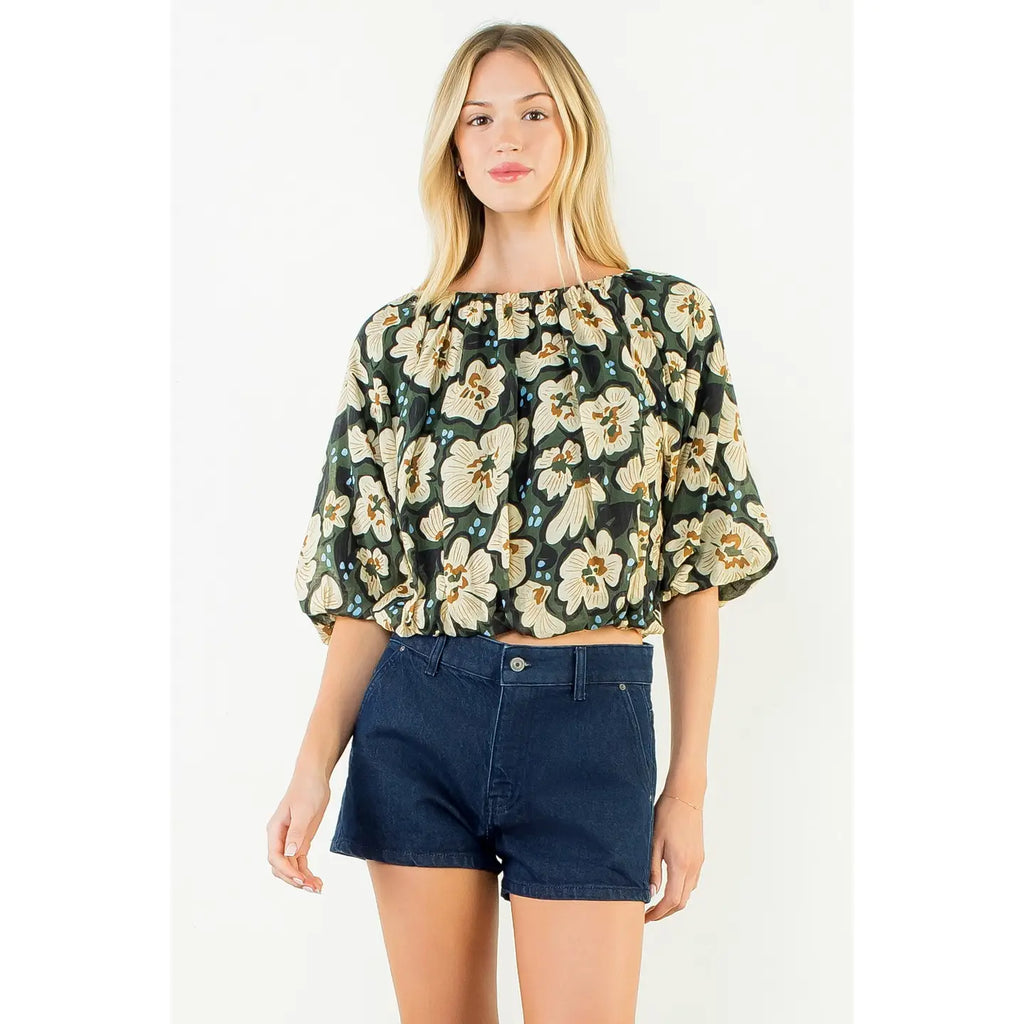 THML Floral Cinched Waist Top